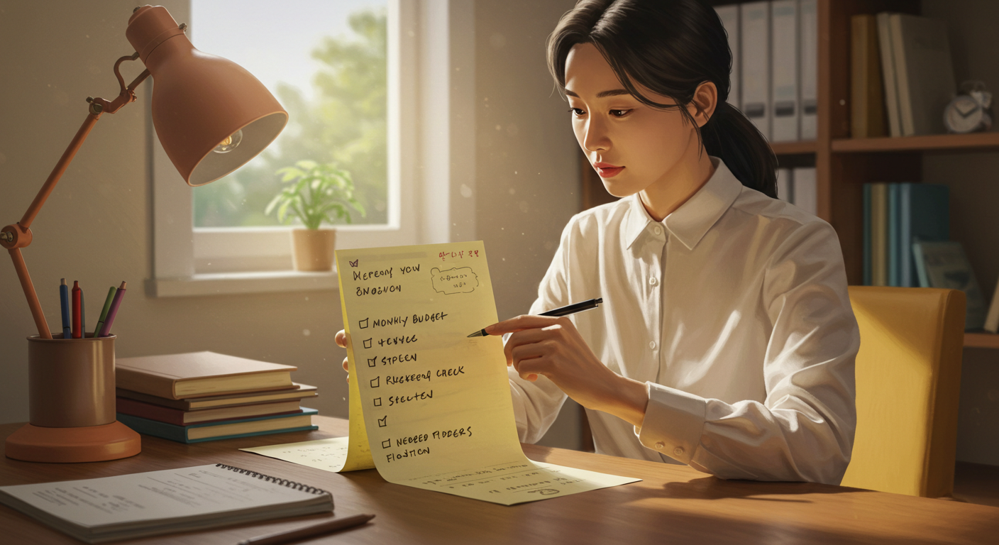 보험 가입 전 체크리스트를 확인하는 주부