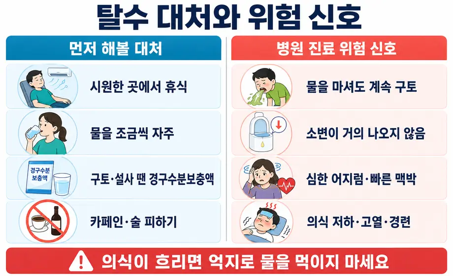 탈수 수분 보충 방법과 병원 진료가 필요한 위험 신호