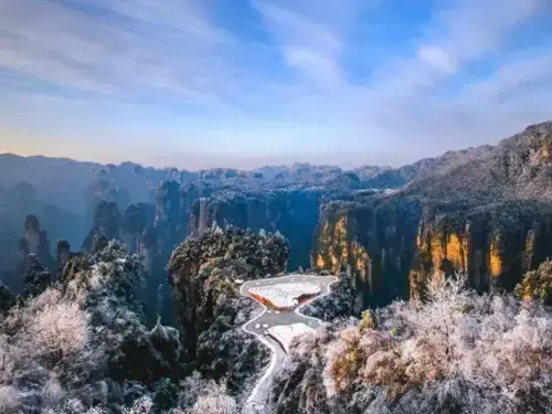 하얀-눈꽃-송이가-핀-산림이-펼쳐진-겨울-공중-정원