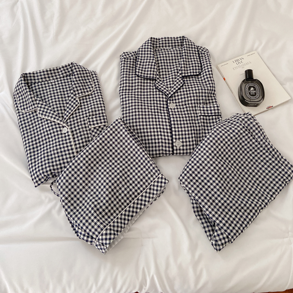 깅엄 체크 거즈 커플잠옷 빅사이즈 파자마 긴팔 반팔 여름잠옷 세트