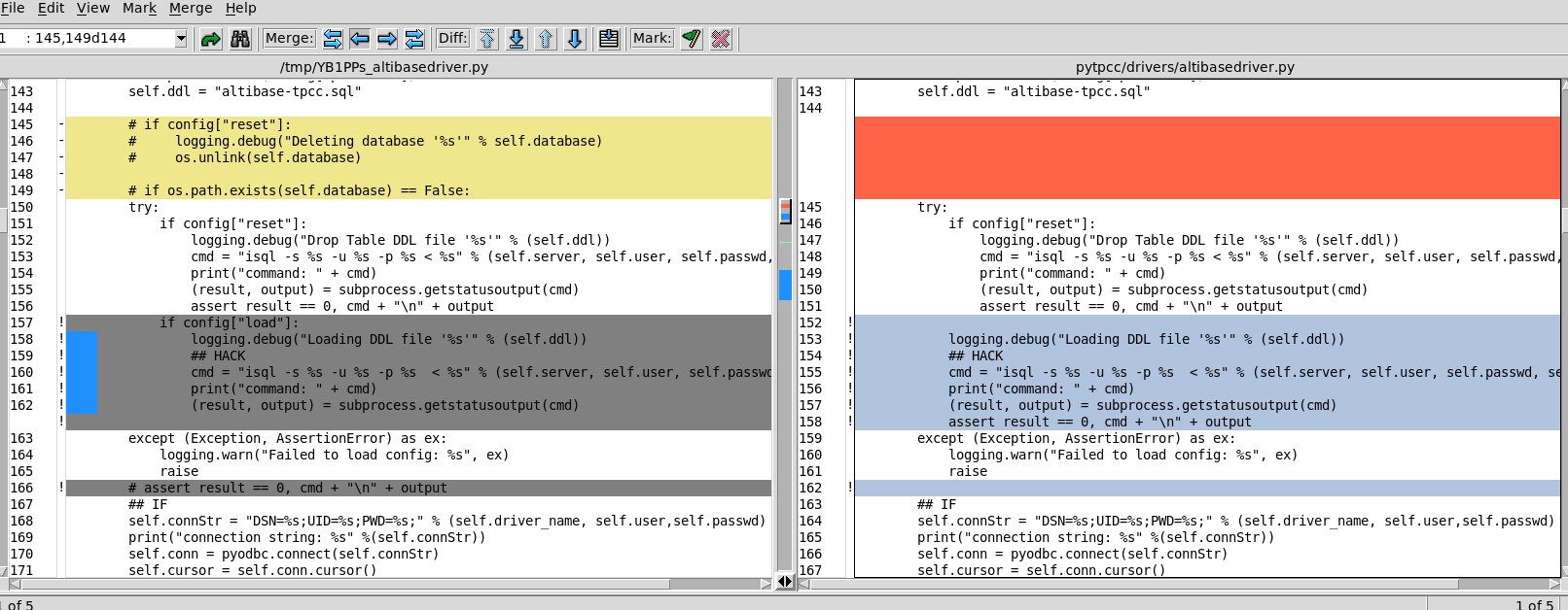 tkdiff를 사용하여 git diff를 본 화면