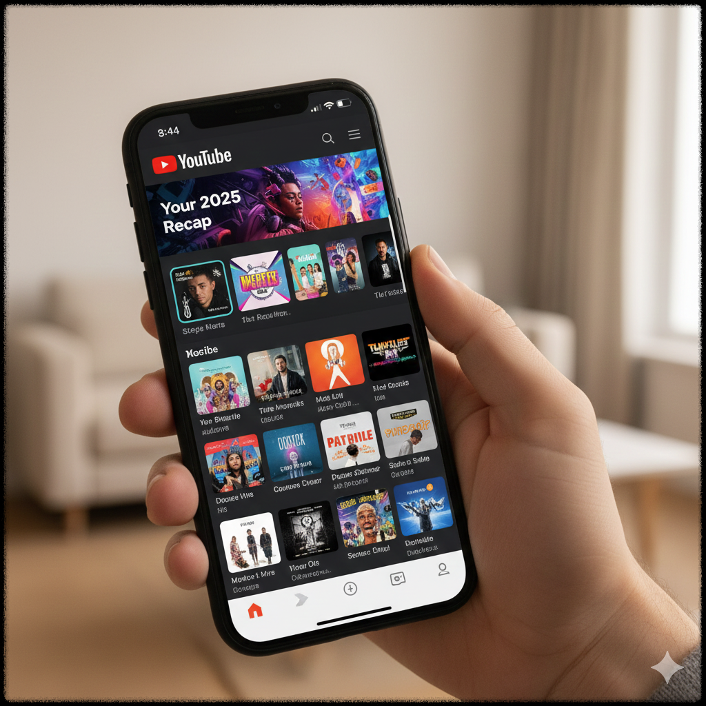 스마트폰에서 유튜브 리캡 배너를 확인하는 모습