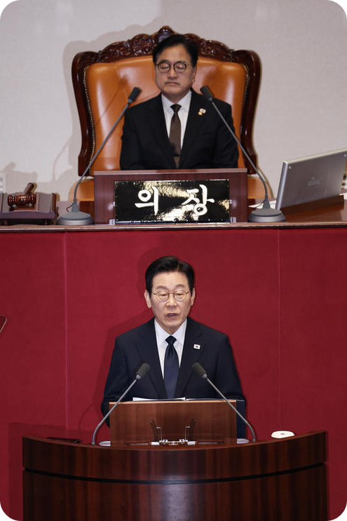 이재명 대통령이 4일 서울 여의도 국회에서 2026년 예산안 대통령 시정연설을 하고 있다. [사진=매일경제 김호영 기자]