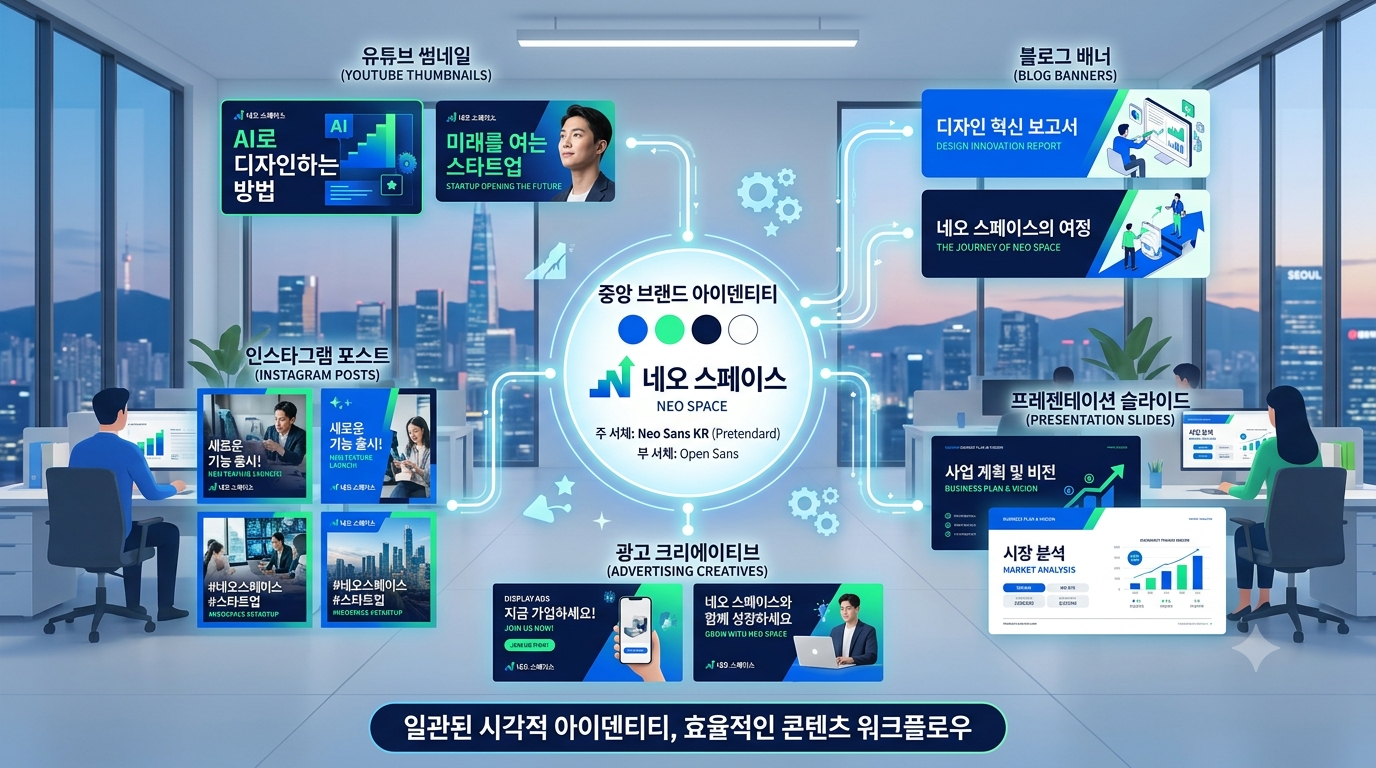 하나의 브랜드 가이드가 여러 콘텐츠로 확장되는 모습.