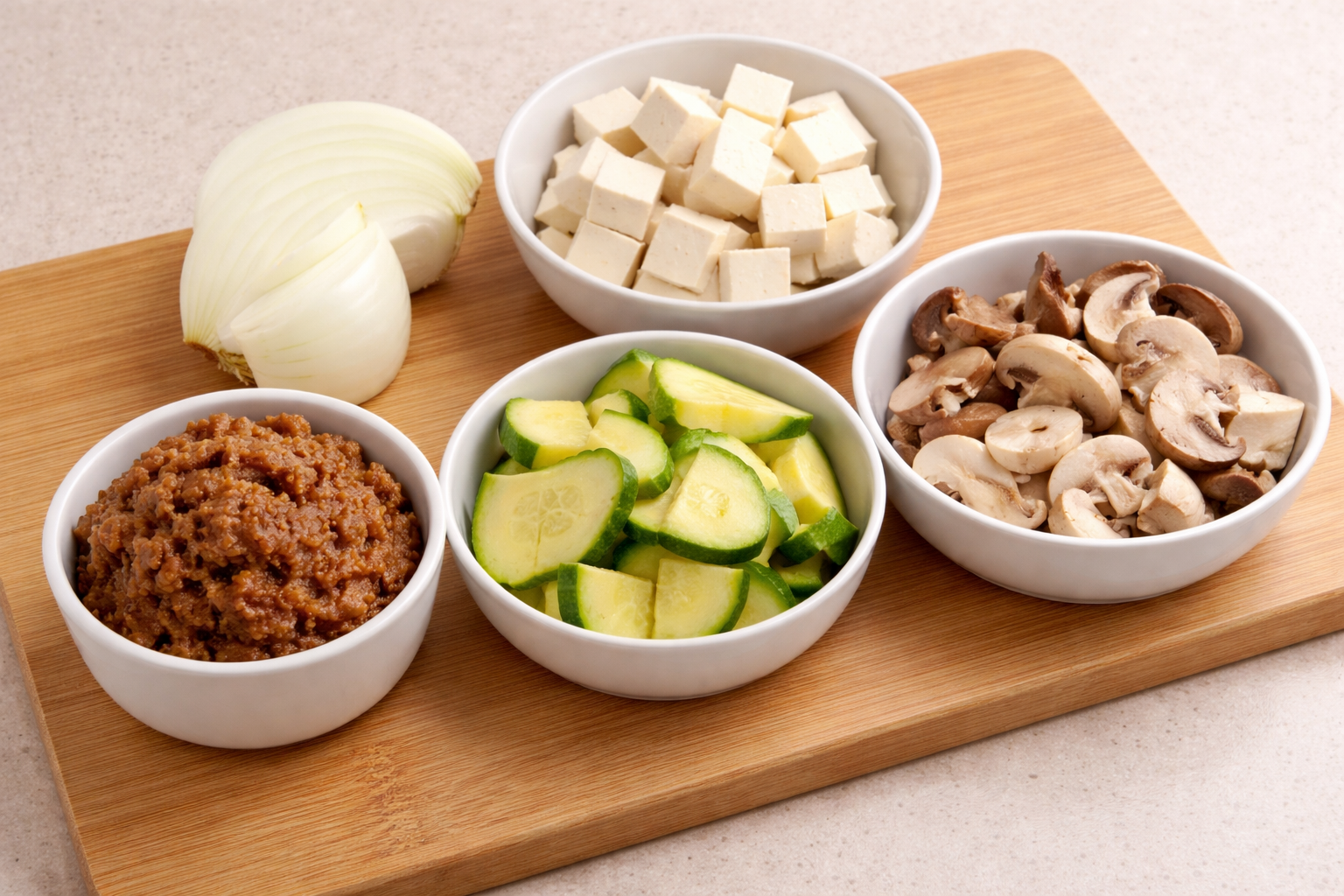 된장찌개를 끓이기 위해 기본 재료를 준비해둔 모습