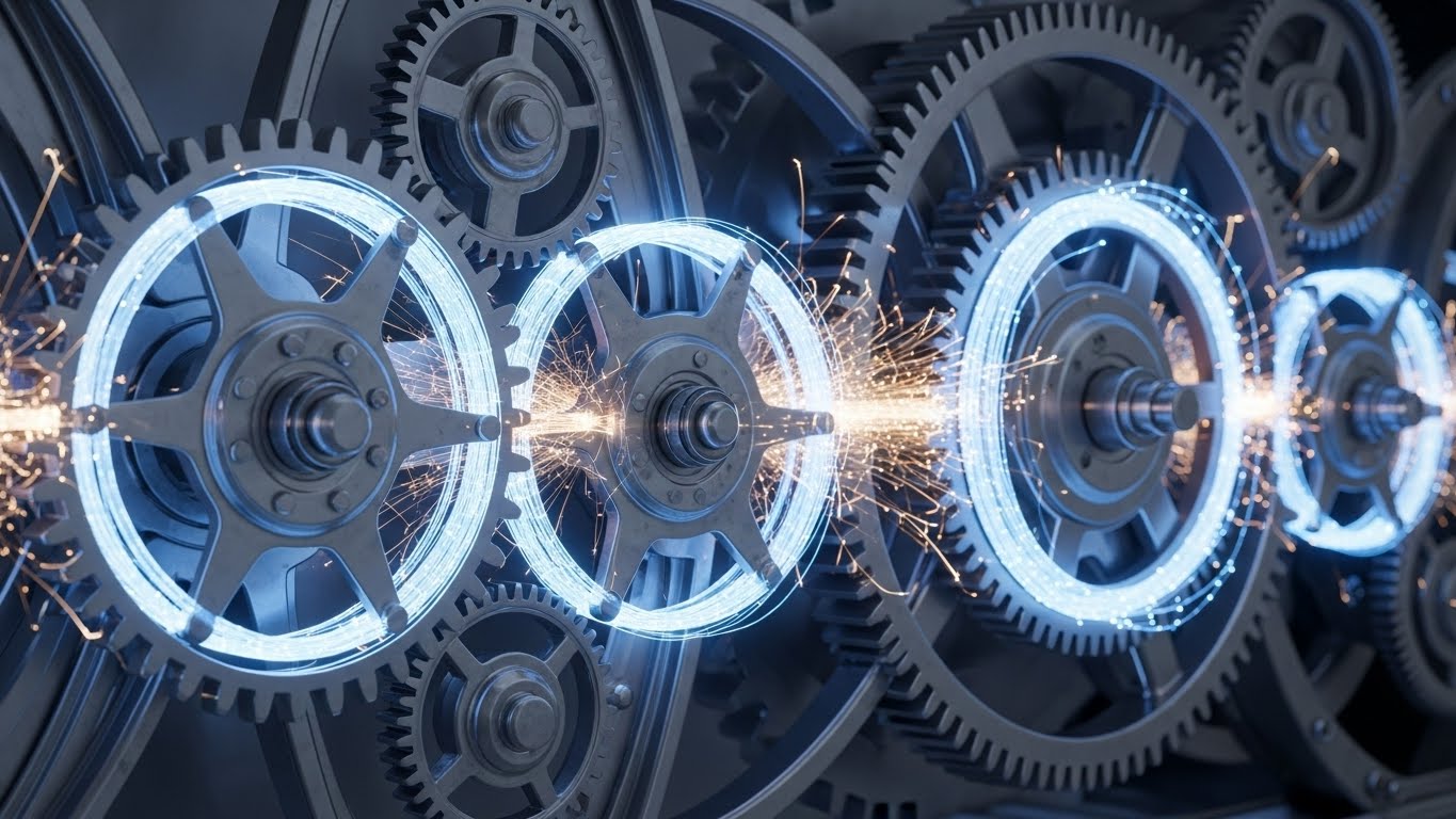 인간의 개입 없이도 정교하게 맞물려 돌아가는 AI 기반의 무한 동력 비즈니스 엔진 상징
