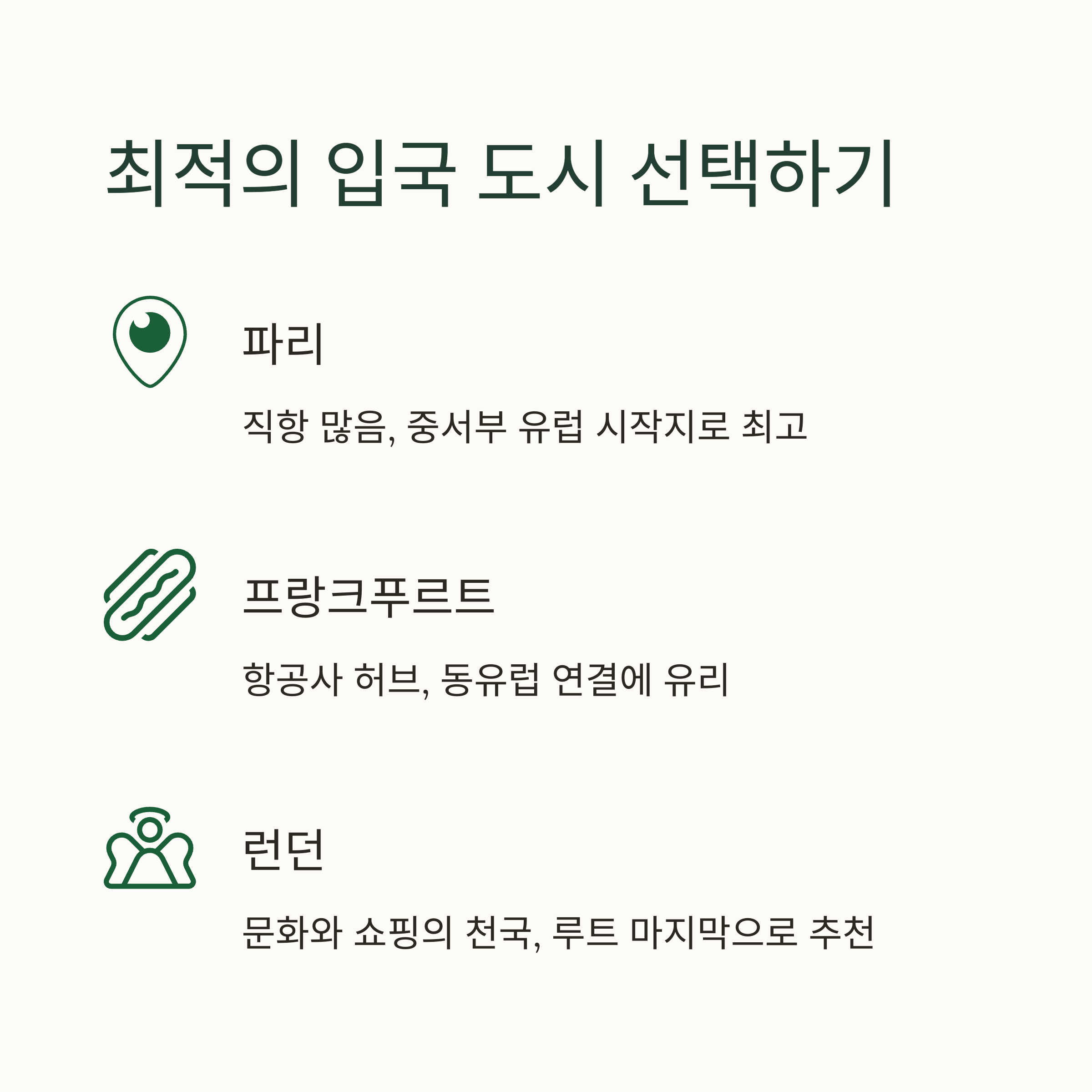 최적의 입국 도시 선택하기