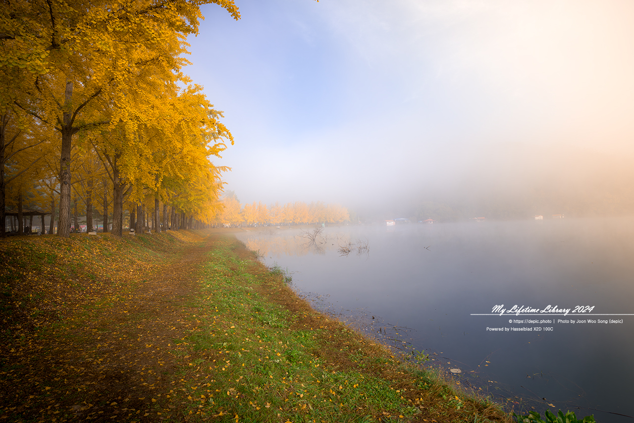 괴산 저수지 물안개 가을 문광지