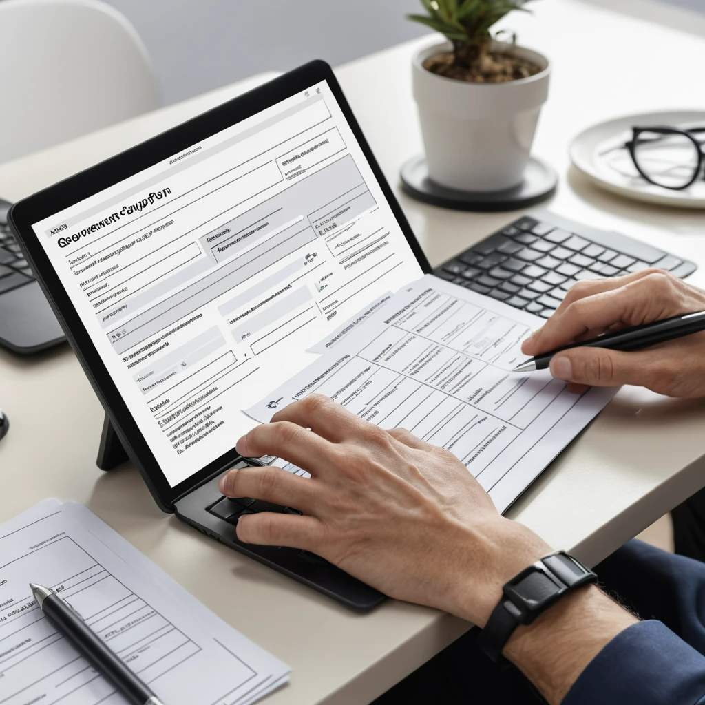 노트북으로 무언가 신청중인 남성의 손