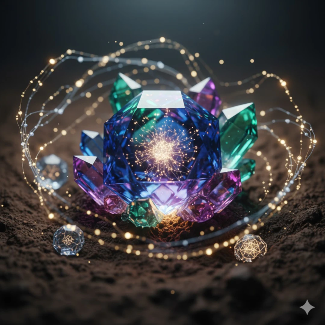 흙 속에 묻혀 있거나 어둡고 평범한 배경 속에 반짝이는 보석이 선명하게 빛나는 모습입니다. 보석은 하나 또는 여러 개가 될 수 있으며&amp;#44; 각 보석은 집중력&amp;#44; 논리적 사고&amp;#44; 뛰어난 기억력 등 아스퍼거 증후군의 강점을 상징합니다. 주변은 평범하지만&amp;#44; 보석 주변은 신비롭고 밝은 빛으로 둘러싸여 강렬한 대비를 이룹니다. 