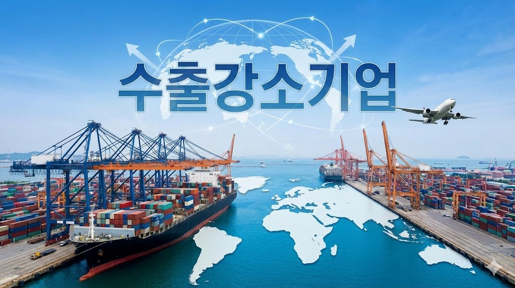 글로벌 시장 진출을 목표로 하는 수출 강소기업 지원 정책을 표현한 항구 배경 이미지