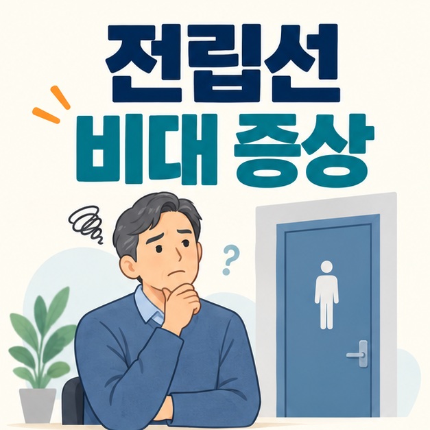 전립선 비대 증상 제목과 중년 남성 및 화장실 안내 아이콘