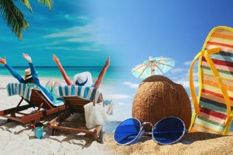 해변에서 휴가중임