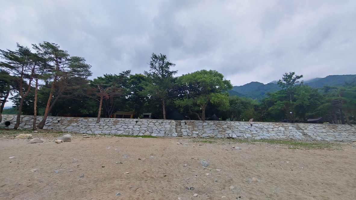 개울에서 바라본 캠핑장