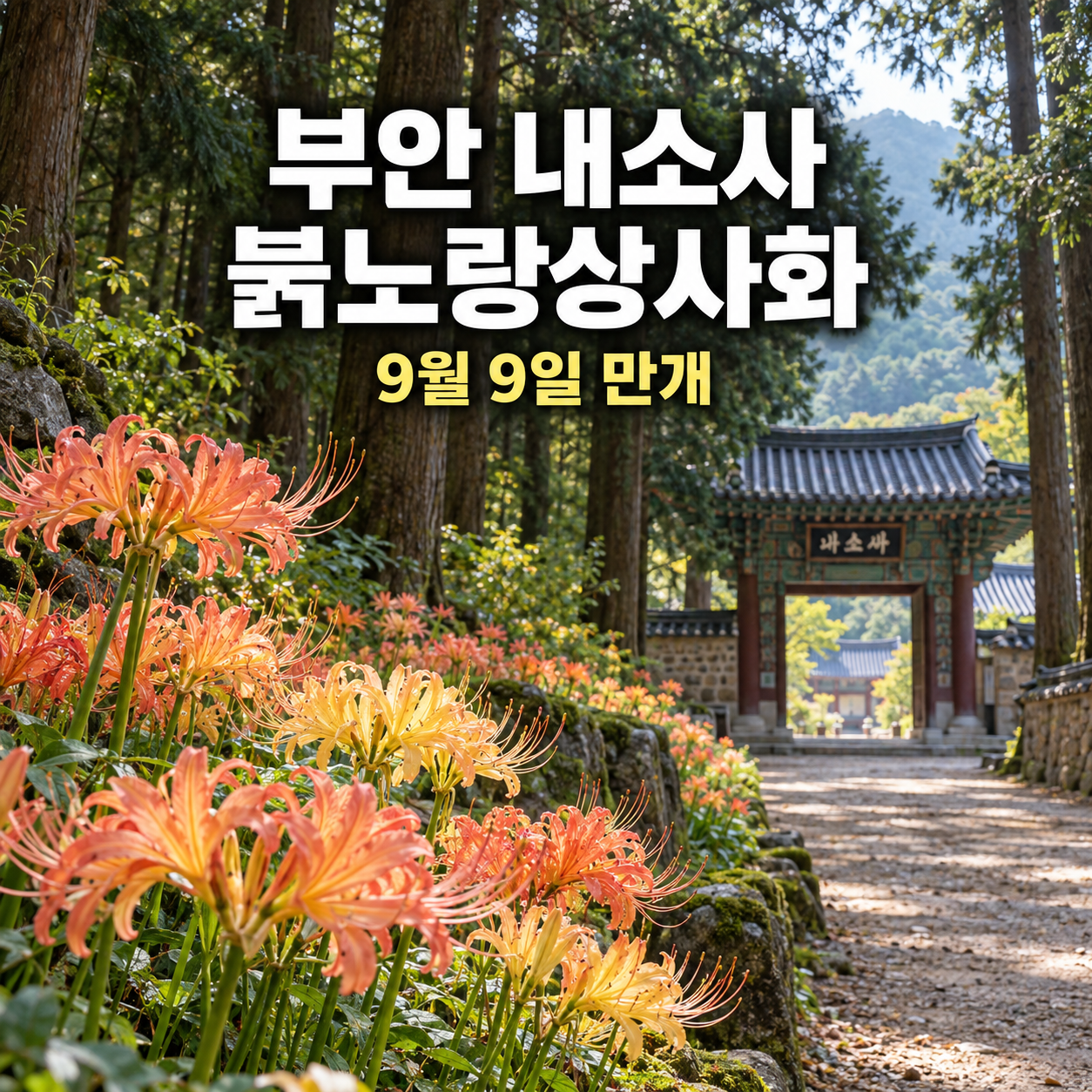 전북 부안 여행 추천 ❘ 내소사 붉노랑 상사화 만개 현황과 전나무 숲길 산책 코스 총정리