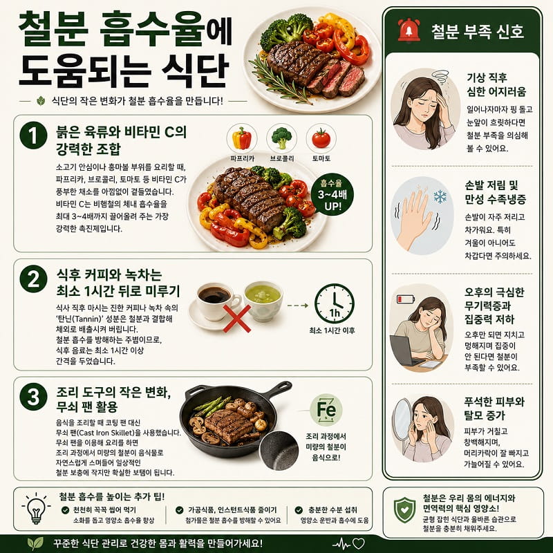 철분 흡수율에 도움되는 식단
