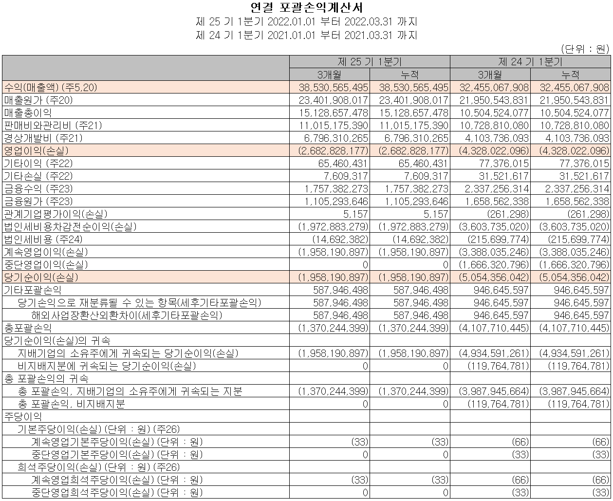 쏠리드 - 손익계산서