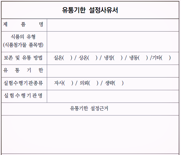 유통기한설정사유서