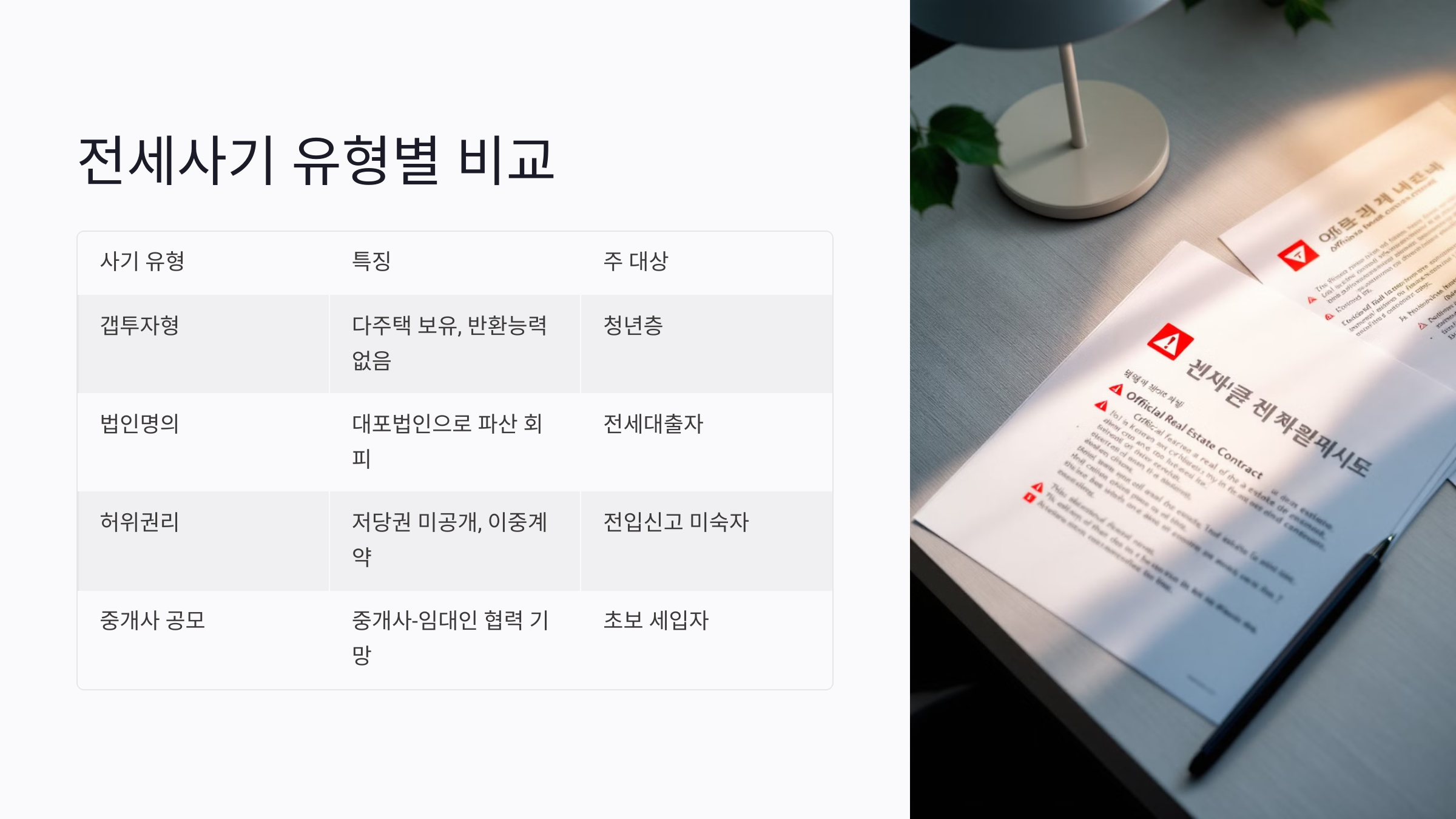 유형별 전세사기 사례 비교표