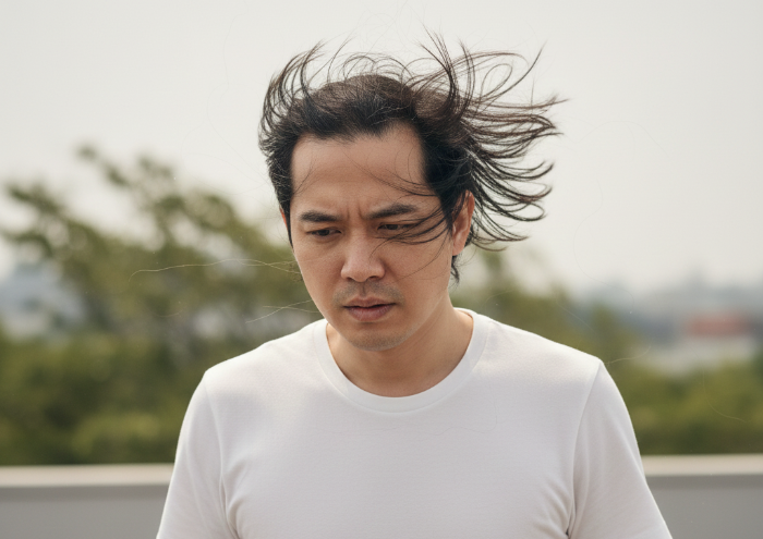 탈모로 고민하고 있는 남자 이미지