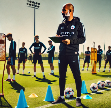 펩이 훈련장에서 전술 지시하는 모습