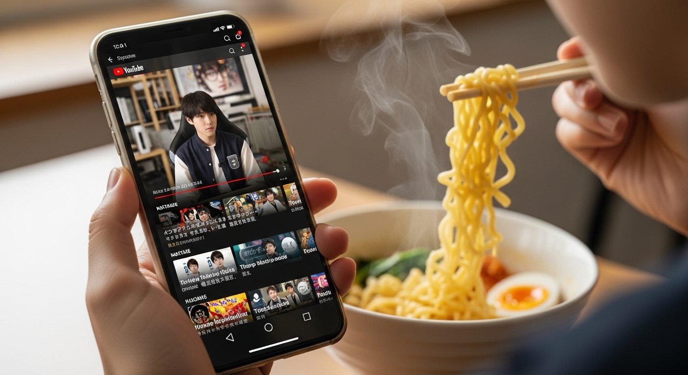 식사하면서 유튜브를 보는 모습