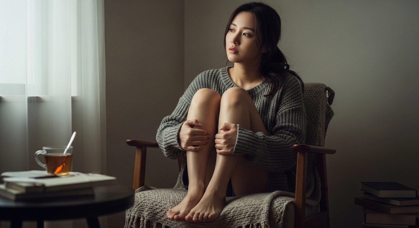 손발이 차가워 불편함을 느끼는 사람 이미지