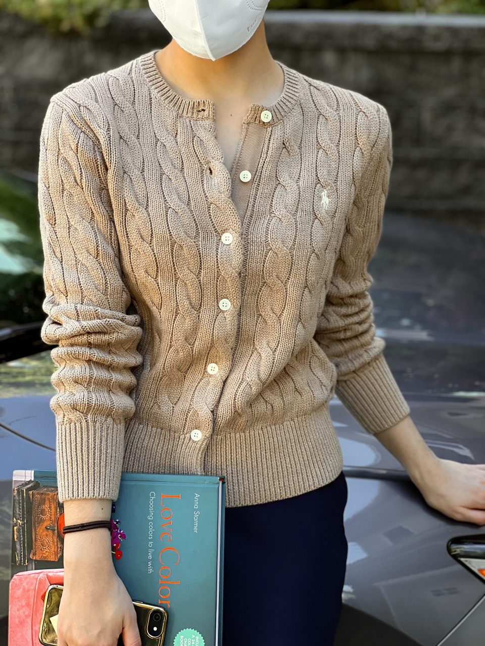 폴로랄프로렌 여성 포니로고 자수 코튼 케이블 니트 가디건 3컬러