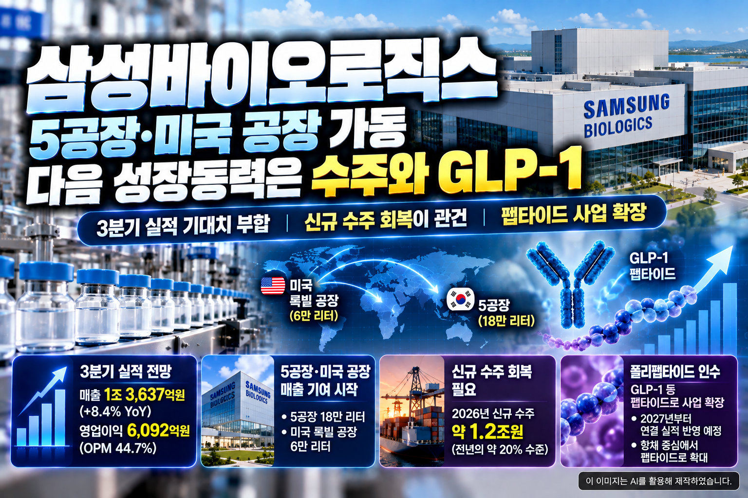 삼성바이오로직스 5공장·미국 공장 가동과 신규 수주 회복, GLP-1 펩타이드 사업 확장 전망