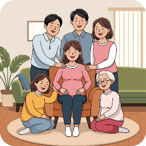 임신. 출산으로 인해 기뻐하고 행복해 하는 가족 이미지