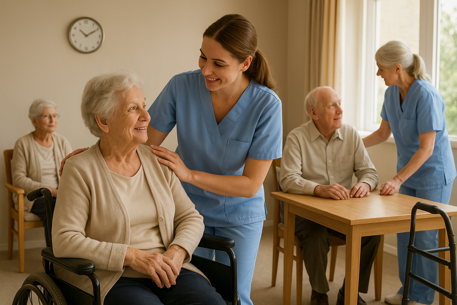 환자 보호하는 간병인 사진