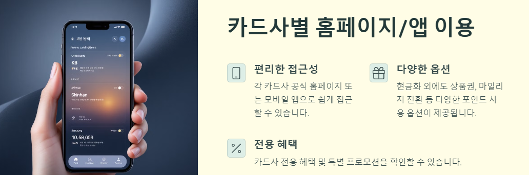 카드포인트 현금화방법: 운영사,방법(통합조회,앱이용),주의사항