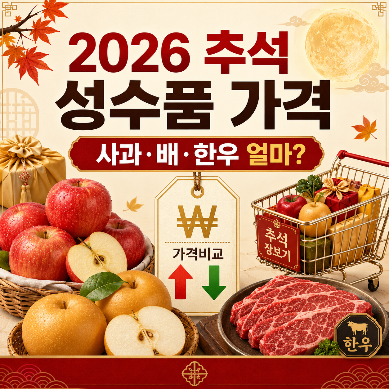 2026 추석 성수품 가격과 사과 배 한우 가격을 비교한 이미지