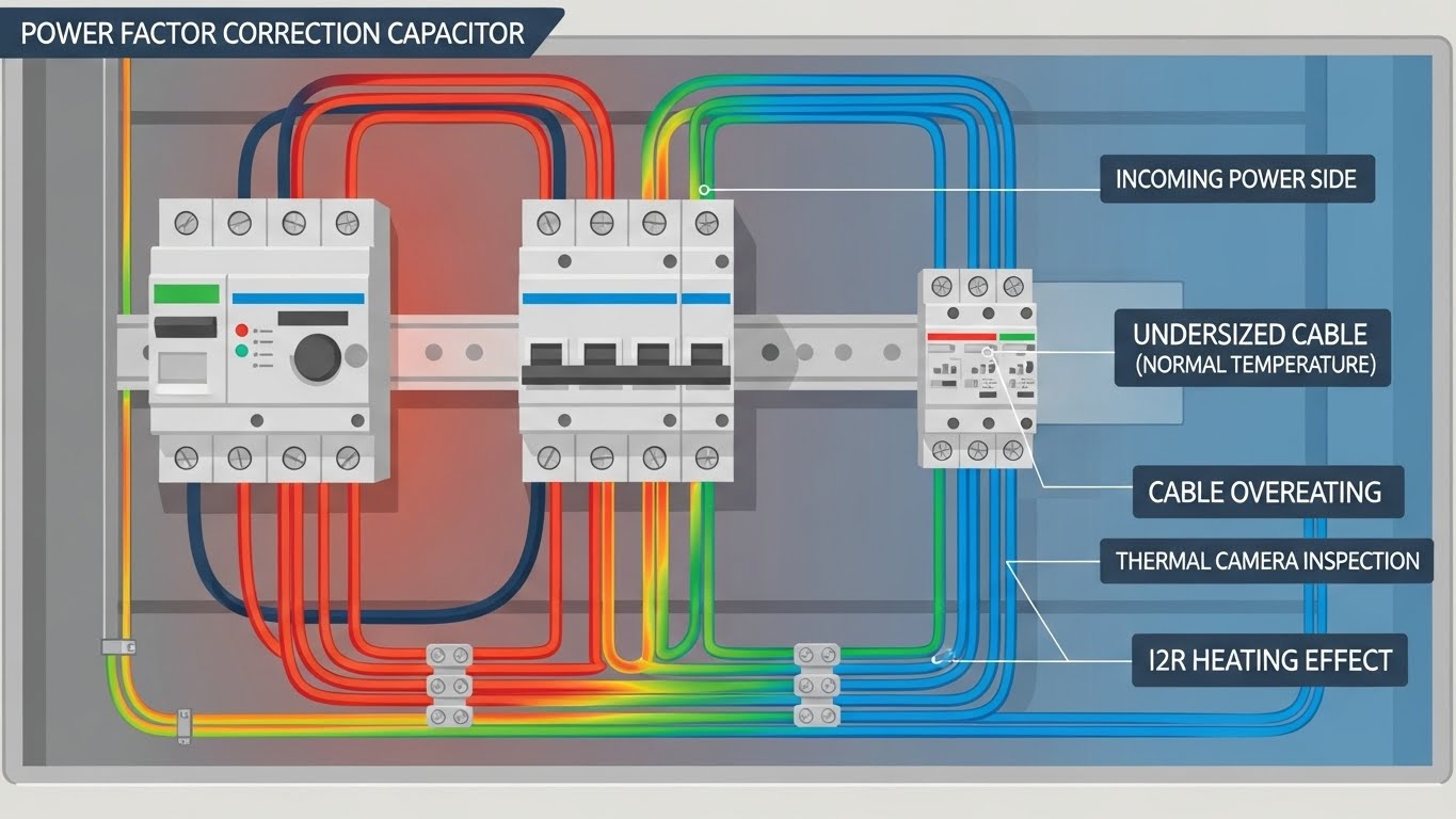 진상콘덴서 회로에서 전선 굵기와 열 발생의 상관관계