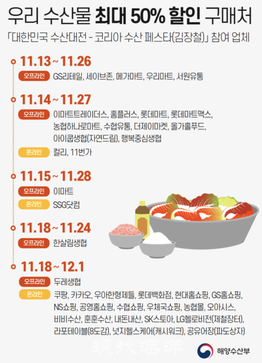 코리아 수산 페스타, 김장철 김장재료 최대 50% 할인