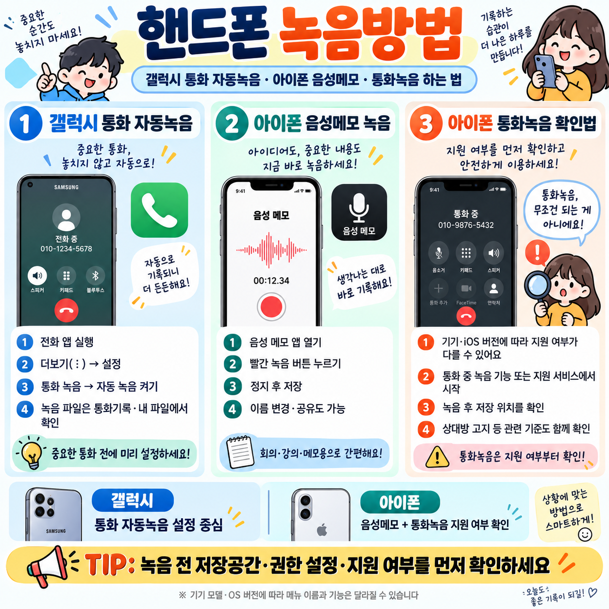 핸드폰 녹음방법 ❘ 갤럭시 통화 자동녹음·아이폰 음성메모·통화녹음 하는 법