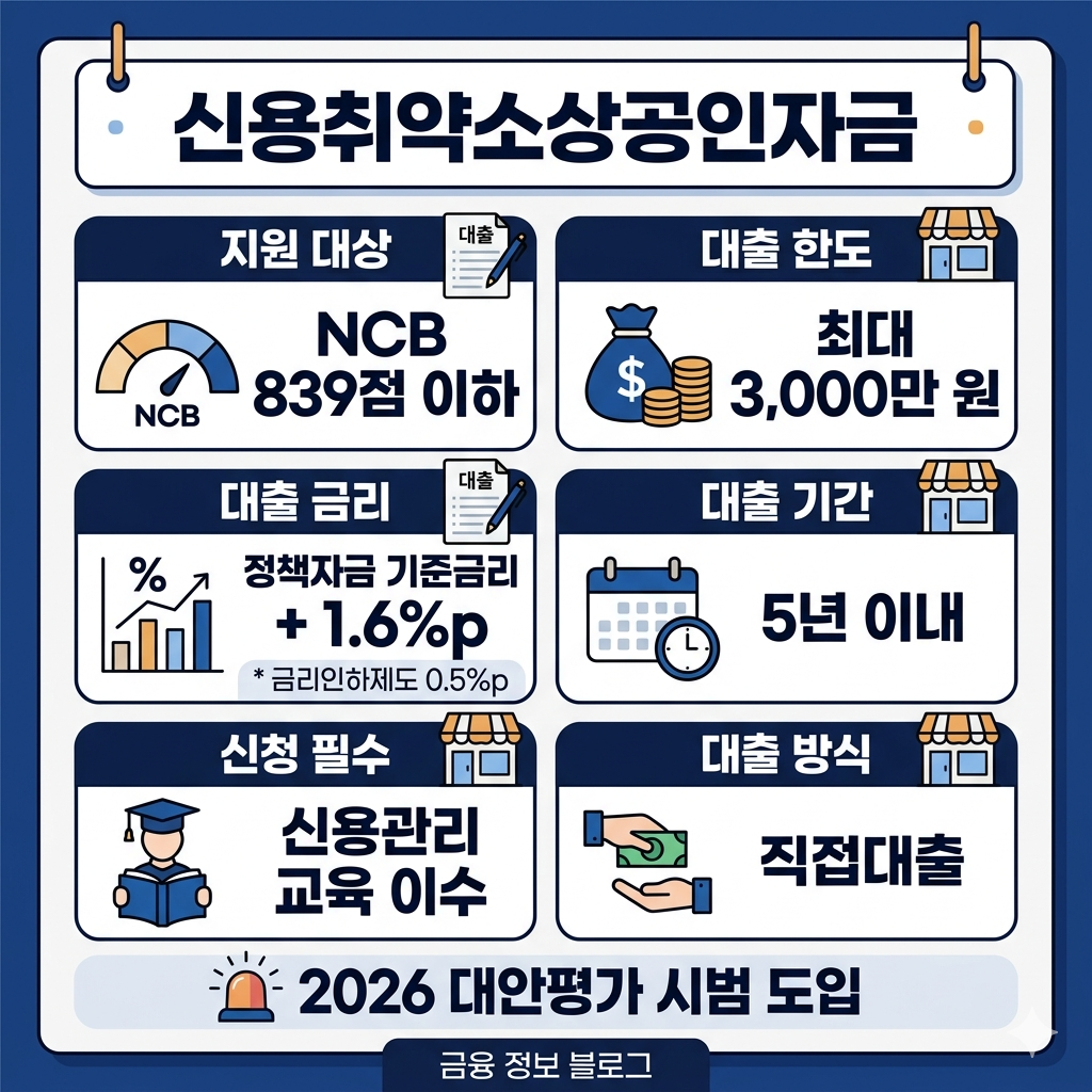 신용취약소상공인자금|대상·한도·금리·신청방법 인포그래픽