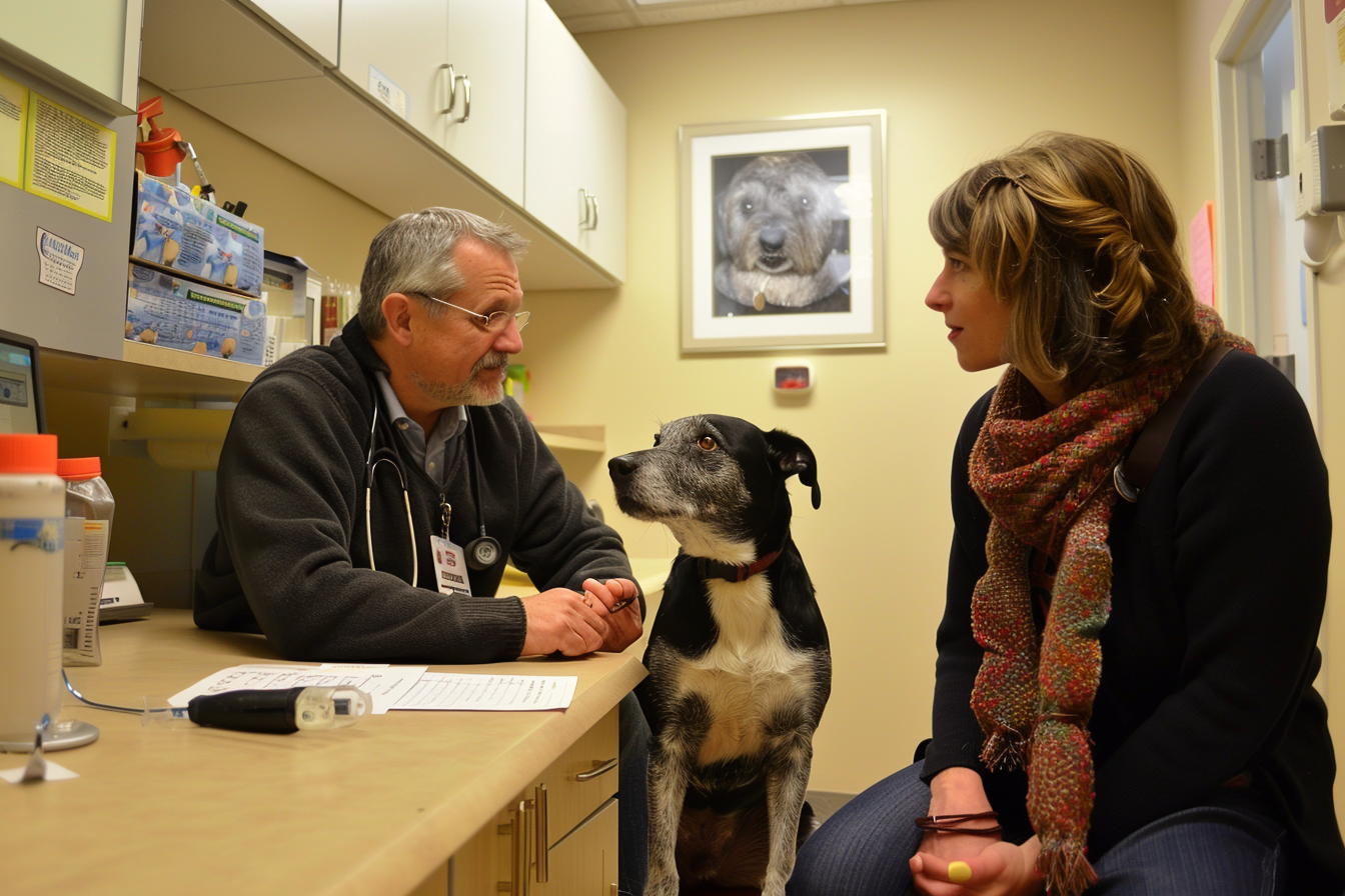 A veterinarian speaking to a dog owner