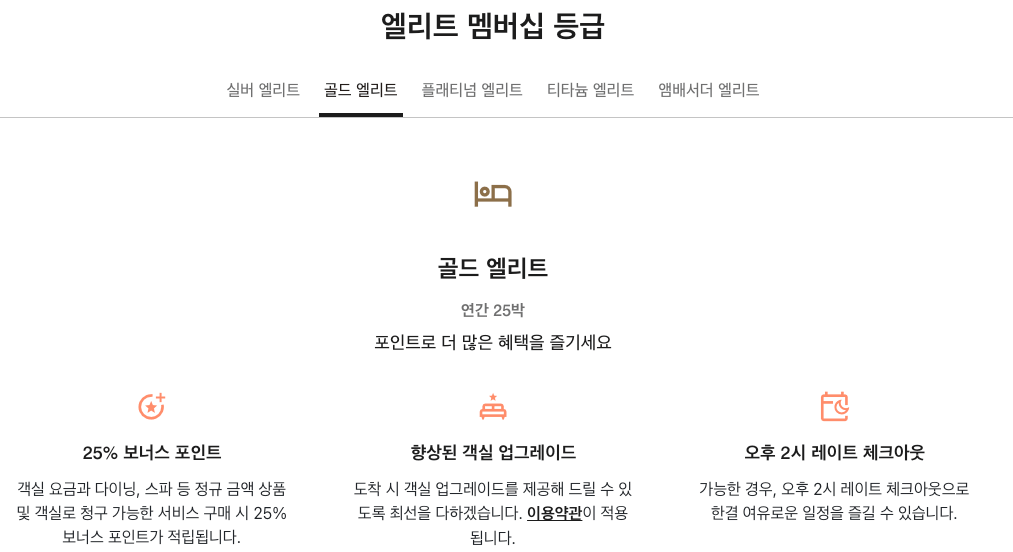 메리어트 본보이 골드 엘리트 등급 혜택