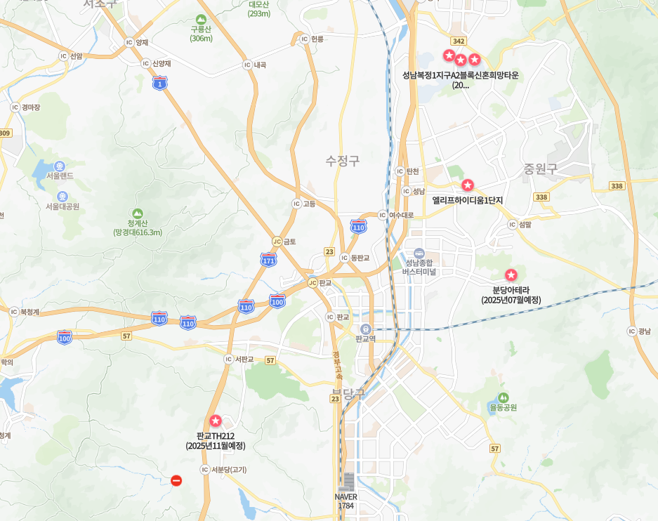 2025년 경기도 성남시 입주 신축 아파트 물량 부동산 전세 매매 월세 시세 정보 지도
