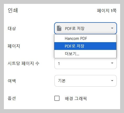 등본(초본) 인쇄설정을 하는 화면입니다.