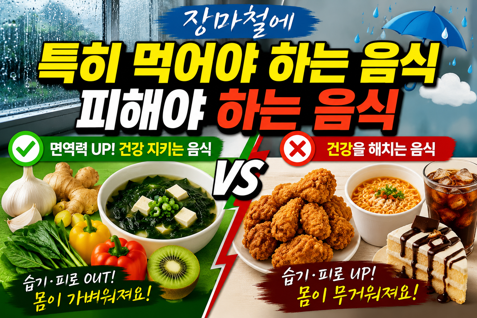 장마철에 특히 먹어야 하는 음식과 피해야 하는 음식