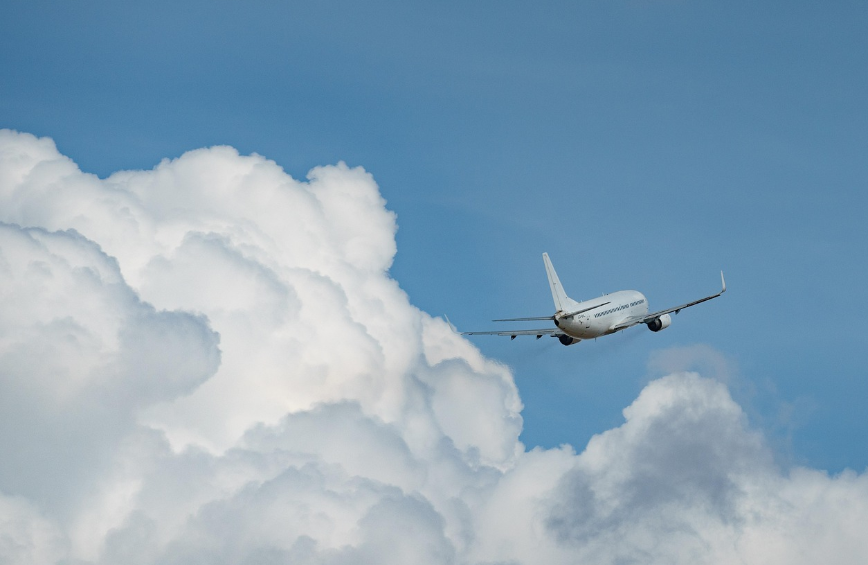 미국으로 향하는 비행기 사진