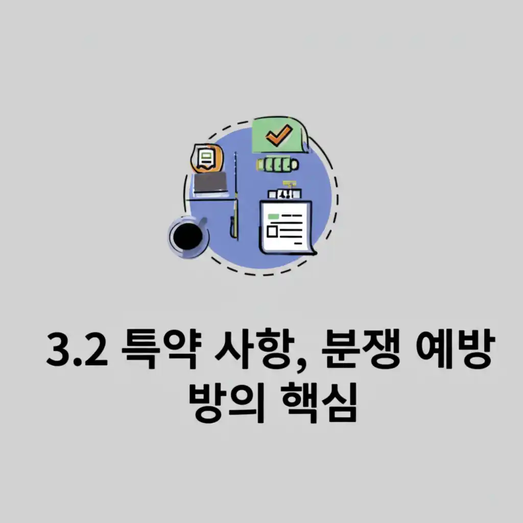 부동산 임대계약서 특약 사항으로 분쟁을 예방하는 핵심 내용을 설명하는 이미지