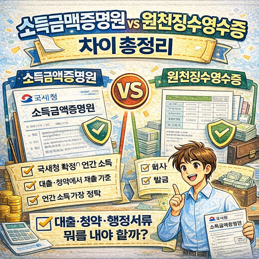 소득금액증명원 vs 원천징수영수증 차이 총정리