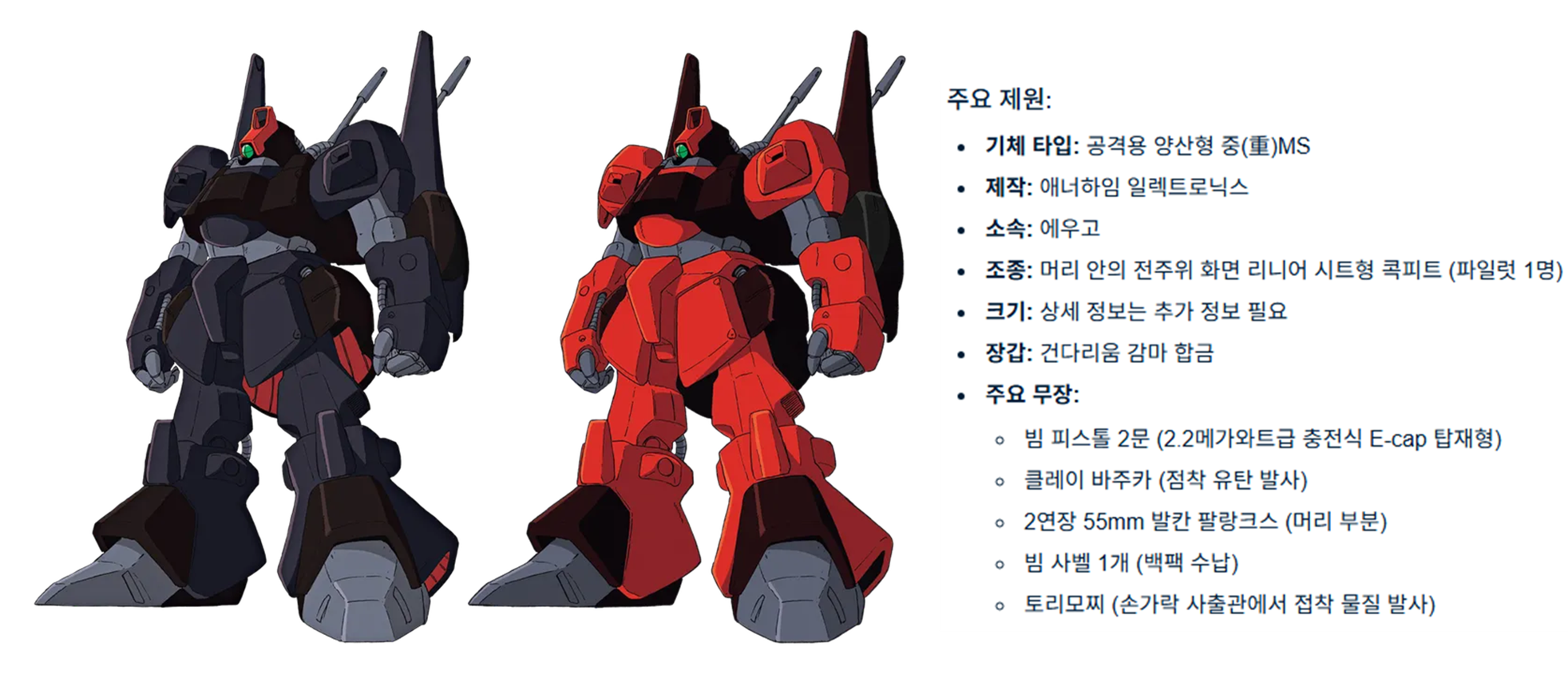 기동전사 제타건담 주요 기체인 릭 디아스 설명 이미지입니다.