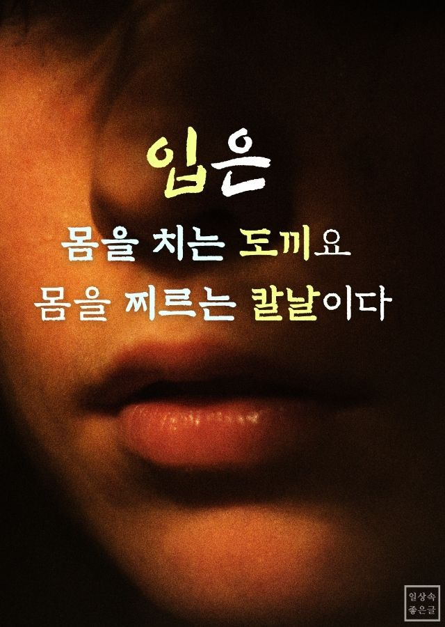 입의 힘에 대한 명언이 적힌 어두운 배경의 사진