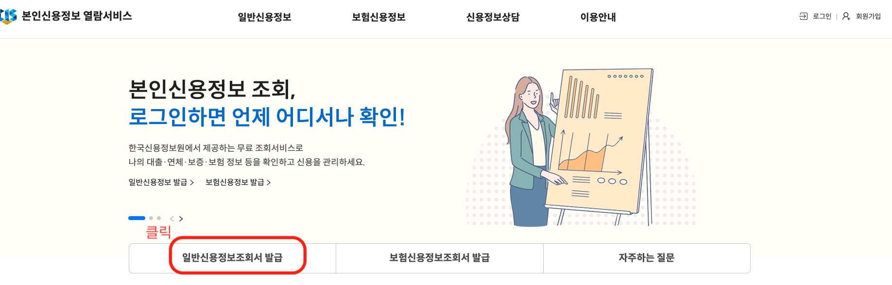 신용정보원 신용정보조외서 발급 화면안내