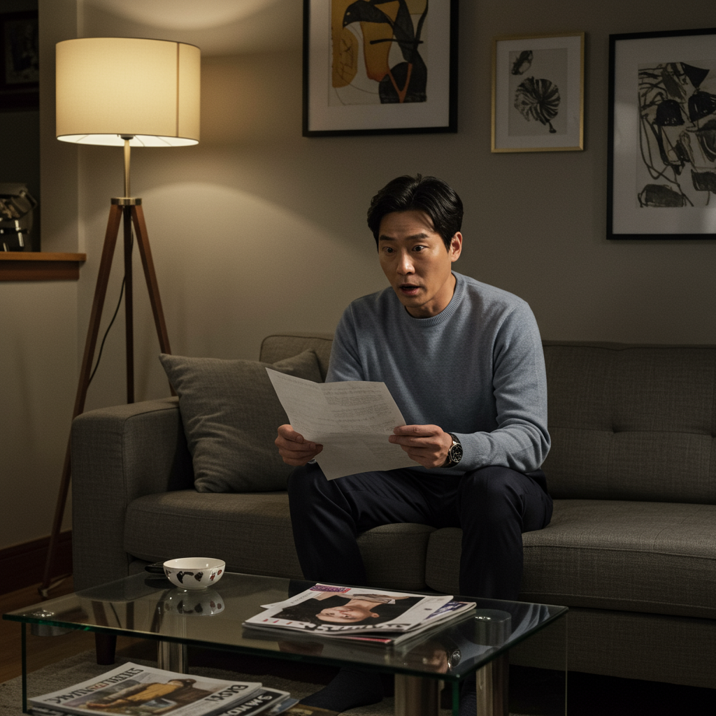 종이를 보고 놀란 남자