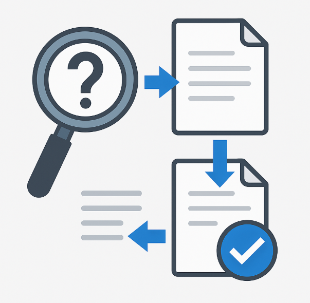 검색 의도 파악과 문서 흐름을 나타낸 돋보기와 체크 문서